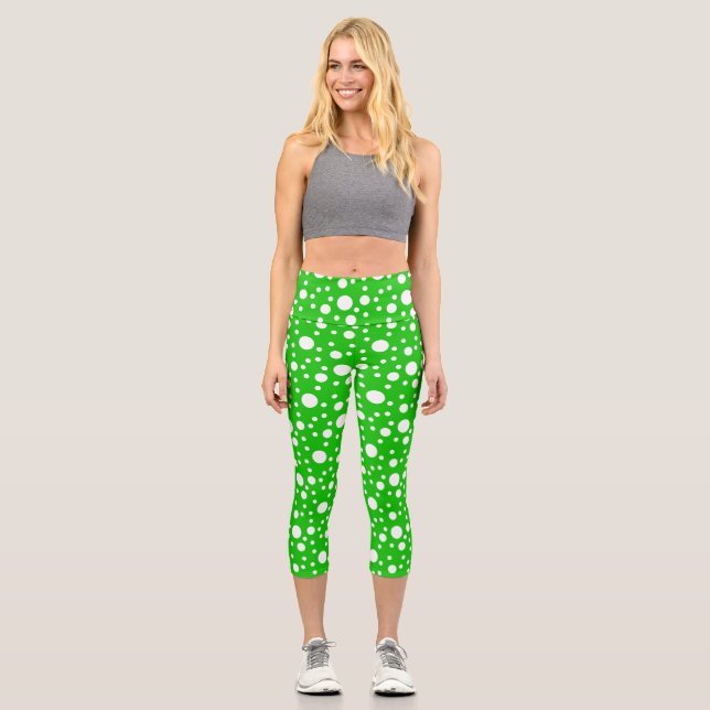 Green Polka Dots  Capri Leggings (Front)