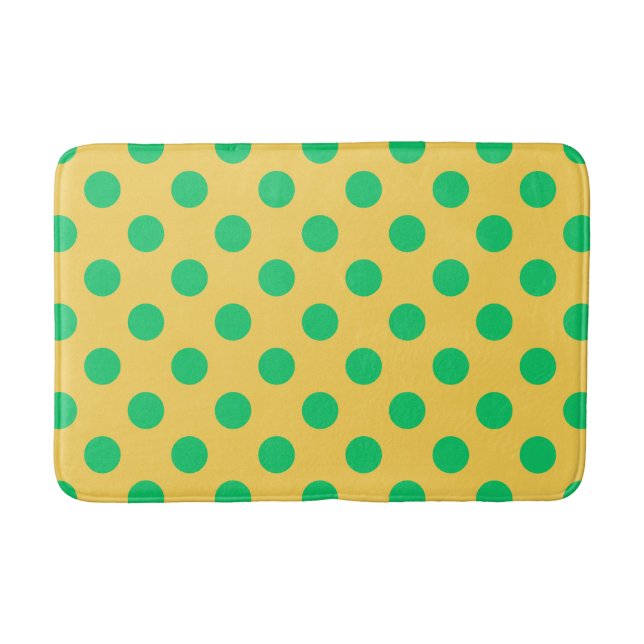 Green polka dots on yellow bath mat (Front)