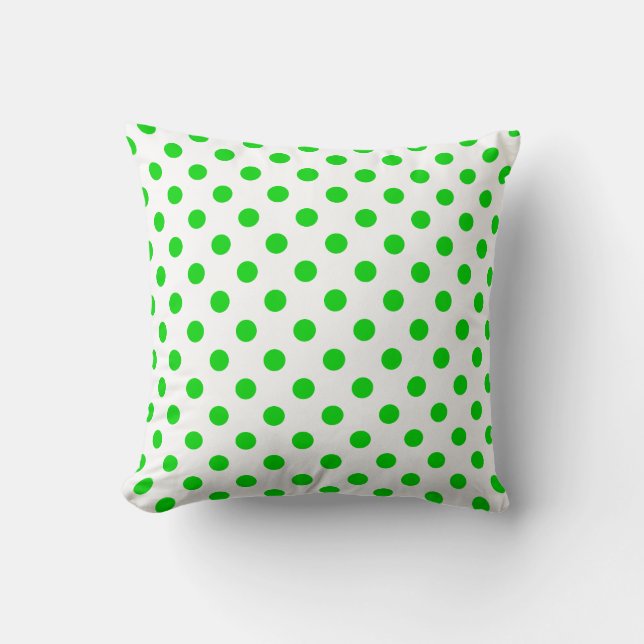 Green Polka Dots Pattern on White Background Throw Pillow (Front)
