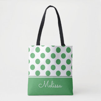 Green Polka Dots | Personalized Tote Bag