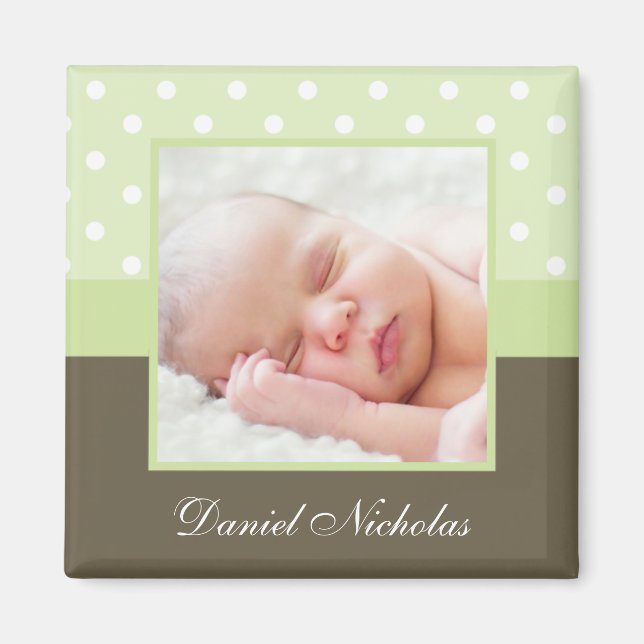 Green Polka Dots Photo Frame Magnet (Front)