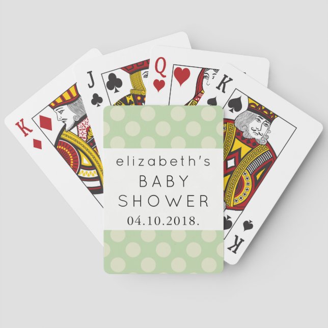 Green Polka Dots, Polka Dot Pattern, Baby Shower Playing Cards (Back)