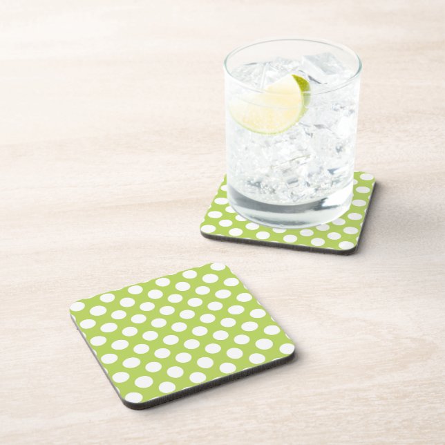 Green Polka Dots, Polka Dot Pattern, Dots, Dotted Coaster (Right Side)