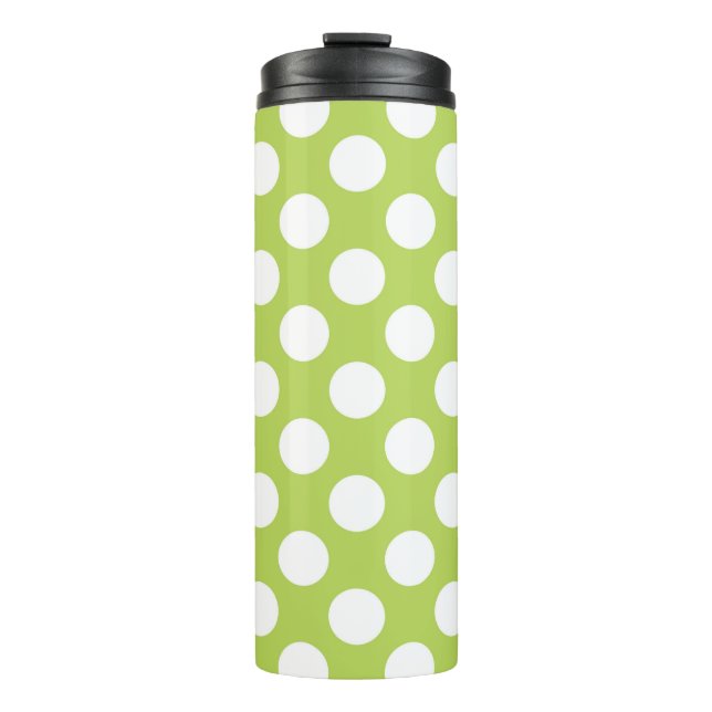 Green Polka Dots, Polka Dot Pattern, Dots, Dotted Thermal Tumbler (Front)
