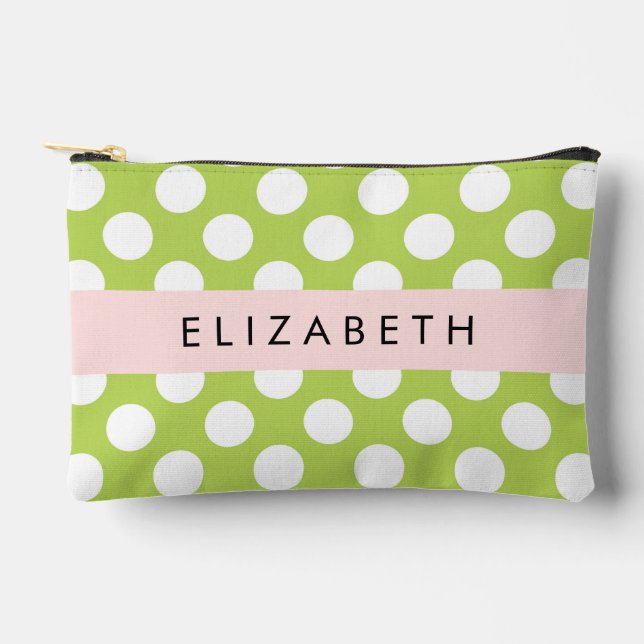 Green Polka Dots, Polka Dot Pattern, Your Name Accessory Pouch (Front)