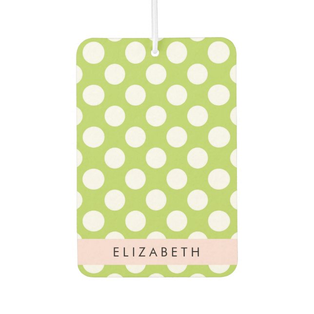 Green Polka Dots, Polka Dot Pattern, Your Name Air Freshener (Front)