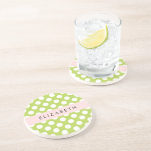 Green Polka Dots, Polka Dot Pattern, Your Name Coaster
