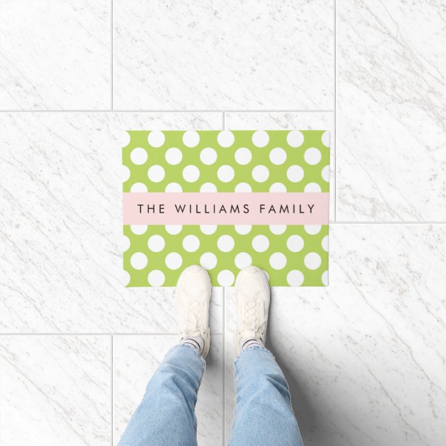 Green Polka Dots, Polka Dot Pattern, Your Name Doormat (Indoor)