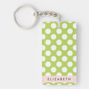 Green Polka Dots, Polka Dot Pattern, Your Name Keychain