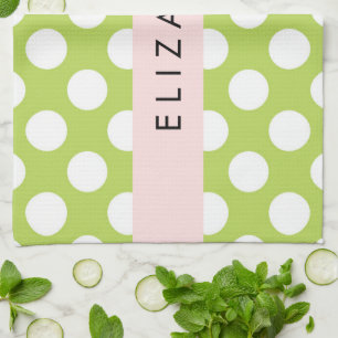 Green Polka Dots, Polka Dot Pattern, Your Name Kitchen Towel