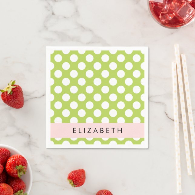 Green Polka Dots, Polka Dot Pattern, Your Name Napkin (Insitu)