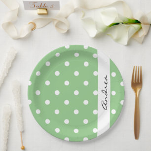 Green Polka Dots, Polka Dot Pattern, Your Name Paper Plate