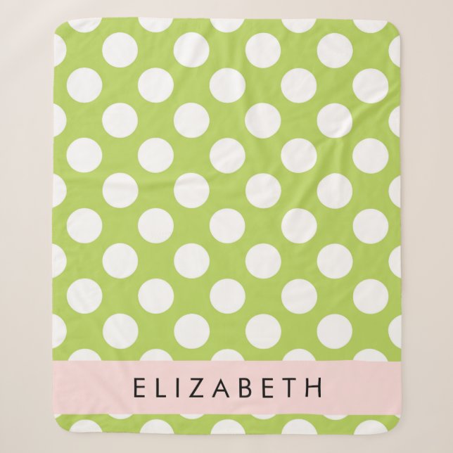 Green Polka Dots, Polka Dot Pattern, Your Name Sherpa Blanket (Front)