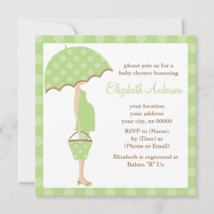 Green Polka Dots Umbrella Mom Baby Shower Invitation