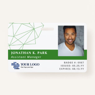 Green Polygons Logo & Photo Employee ID Badge