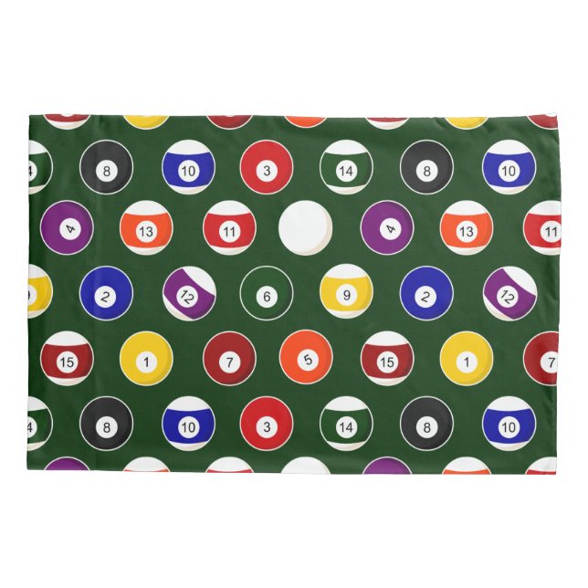Green Pool Ball Billiards Pattern Pillowcase (Back)