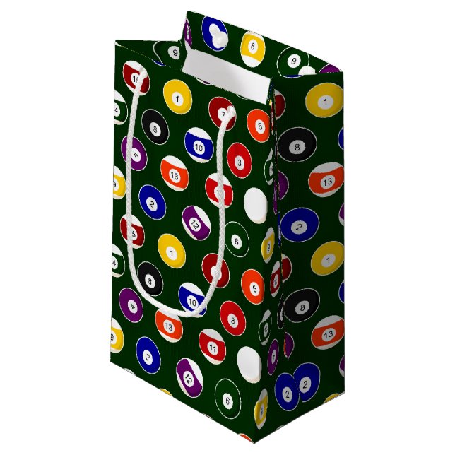 Green Pool Ball Billiards Pattern Small Gift Bag (Front Angled)
