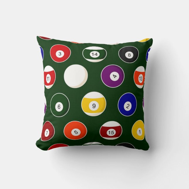 Green Pool Ball Billiards Pattern Throw Pillow (Front)