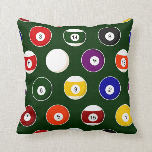 Green Pool Ball Billiards Pattern Throw Pillow
