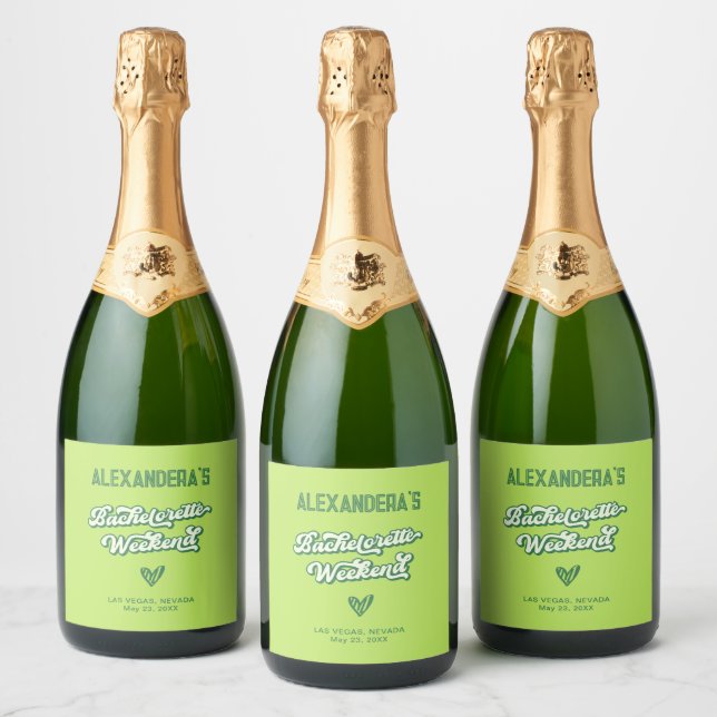 Green Pool Party Summer bachelorette Sparkling Wine Label (Bottles)