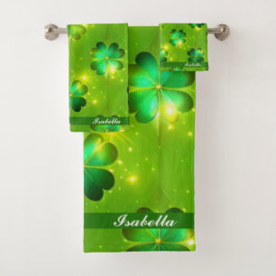Green Popular St Patrick's Day Clover Collection Bath Towel Set