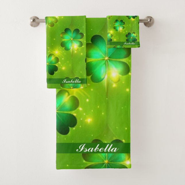 Green Popular St Patrick's Day Clover Collection Bath Towel Set (Insitu)