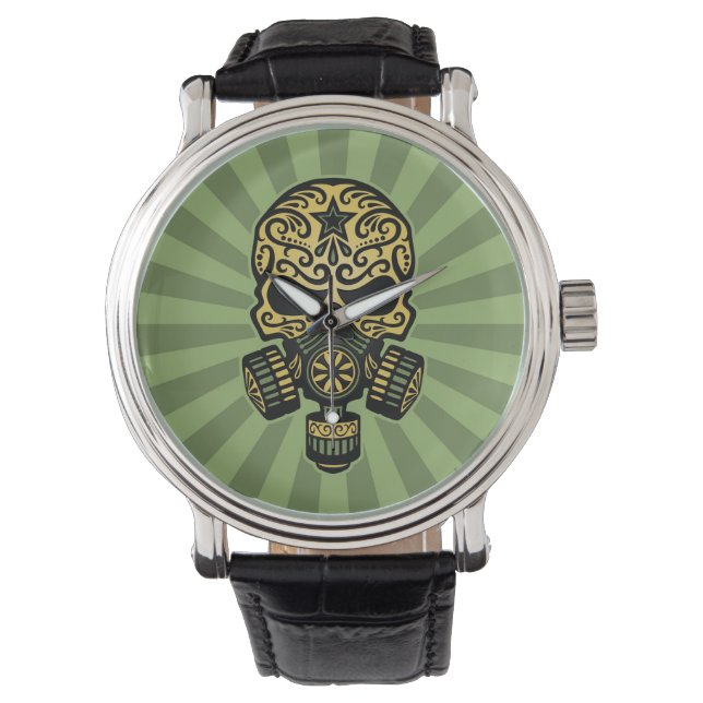 Green Post Apocalyptic Sugar Skull Watch (Front)