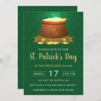 Green Pot of Gold St Patricks Day Invitation