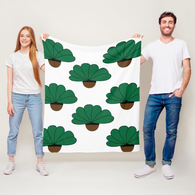 Green Potted Plants Pattern Fleece Blanket (In Situ)
