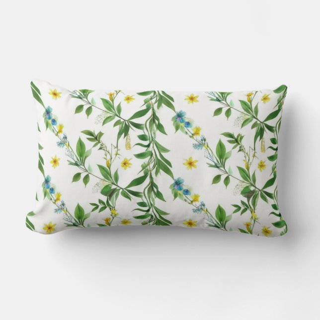 Green Preppy Floral Boho Pattern Pillow (Front)
