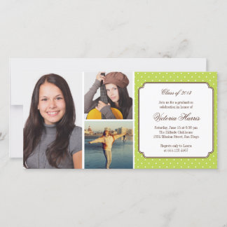 Green preppy polka dot graduation announcement