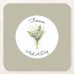 Green Pretty Blue White Floral Bridal Shower   Square Paper Coaster
