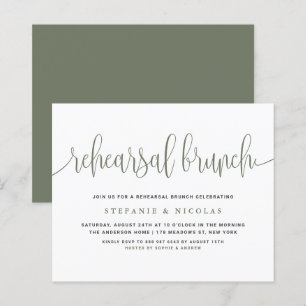 Green Pretty Calligraphy Rehearsal Brunch Invite