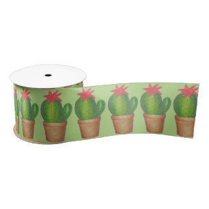 Green Prickly Potted Plant Cactus Cacti Gardening Satin Ribbon