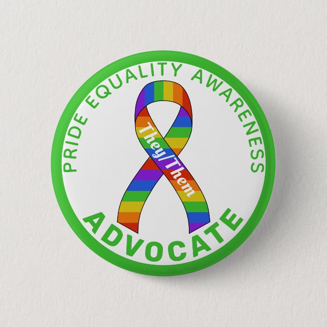 Green Pride Equality Awareness White Button (Front)