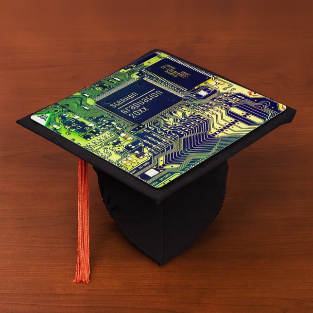 Green printed circuit board • Geek electronic PCB  Graduation Cap Topper (Creator Uploaded)