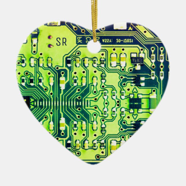 Green printed circuit board Geek PCB Personalized  Ceramic Ornament (Front)