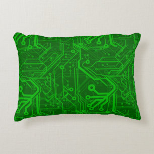 Green Printed Circuit Board Pattern Accent Pillow