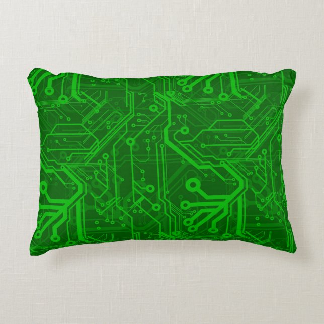 Green Printed Circuit Board Pattern Accent Pillow (Front)