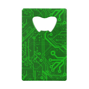 Green Printed Circuit Board Pattern Credit Card Bottle Opener