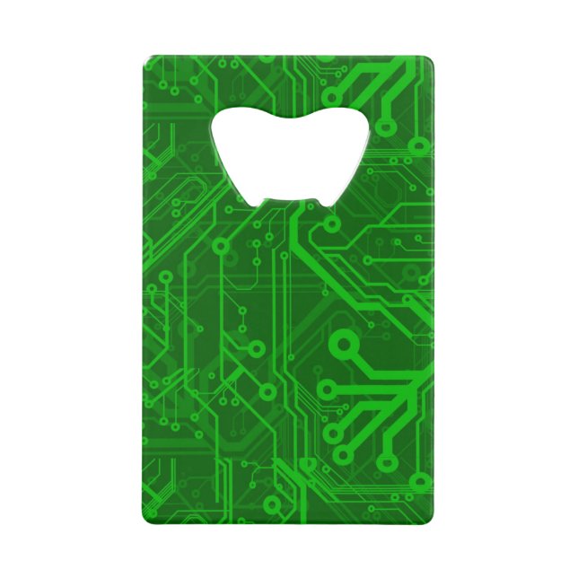 Green Printed Circuit Board Pattern Credit Card Bottle Opener (Front)