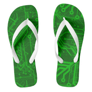 Green Printed Circuit Board Pattern Flip Flops