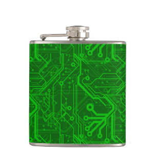 Green Printed Circuit Board Pattern Hip Flask