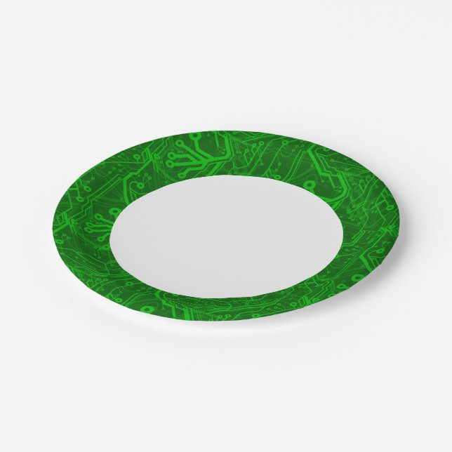 Green Printed Circuit Board Pattern Paper Plate (Angled)