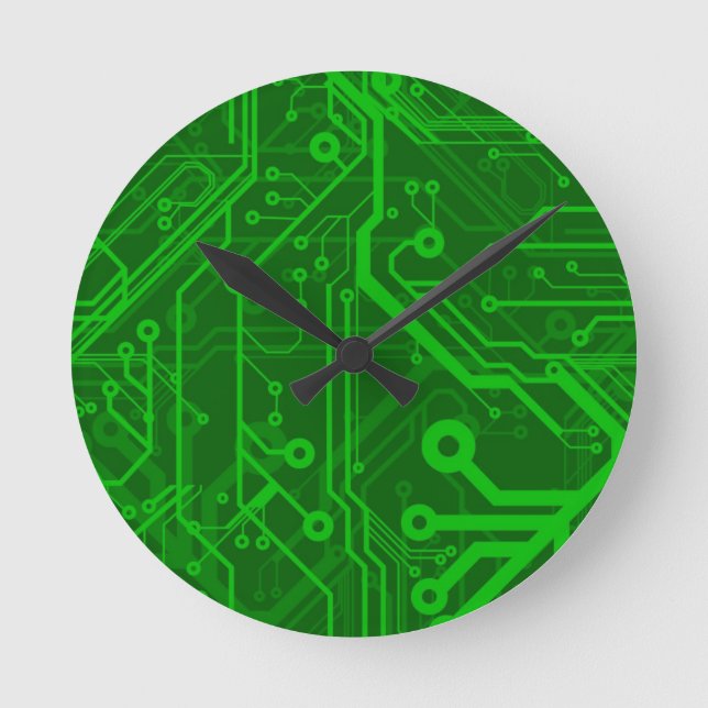 Green Printed Circuit Board Pattern Round Clock (Front)