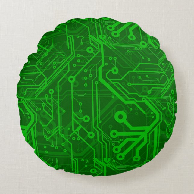 Green Printed Circuit Board Pattern Round Pillow (Front)