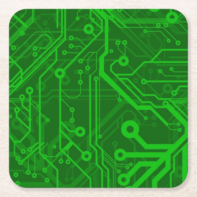 Green Printed Circuit Board Pattern Square Paper Coaster (Front)