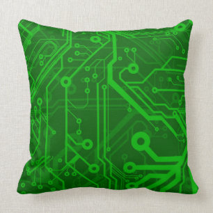 Green Printed Circuit Board Pattern Throw Pillow