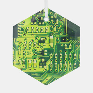 Green printed circuit board PCB Custom Geek Glass Glass Ornament