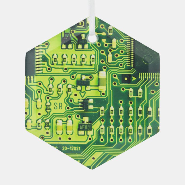 Green printed circuit board PCB Custom Geek Glass Glass Ornament (Front)